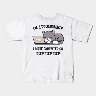 Coder Cat Programmer Funny Computer Scientist Kids T-Shirt